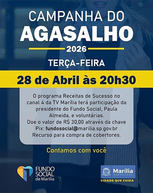 Campanha do Agasalho 2026 será destaque no programa "Receitas de Sucesso" em Marília