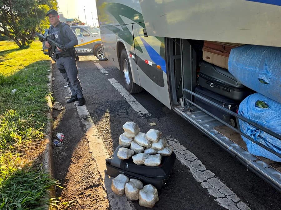 Polícia Rodoviária apreende quase 600 kg de drogas em ônibus na SP-270
